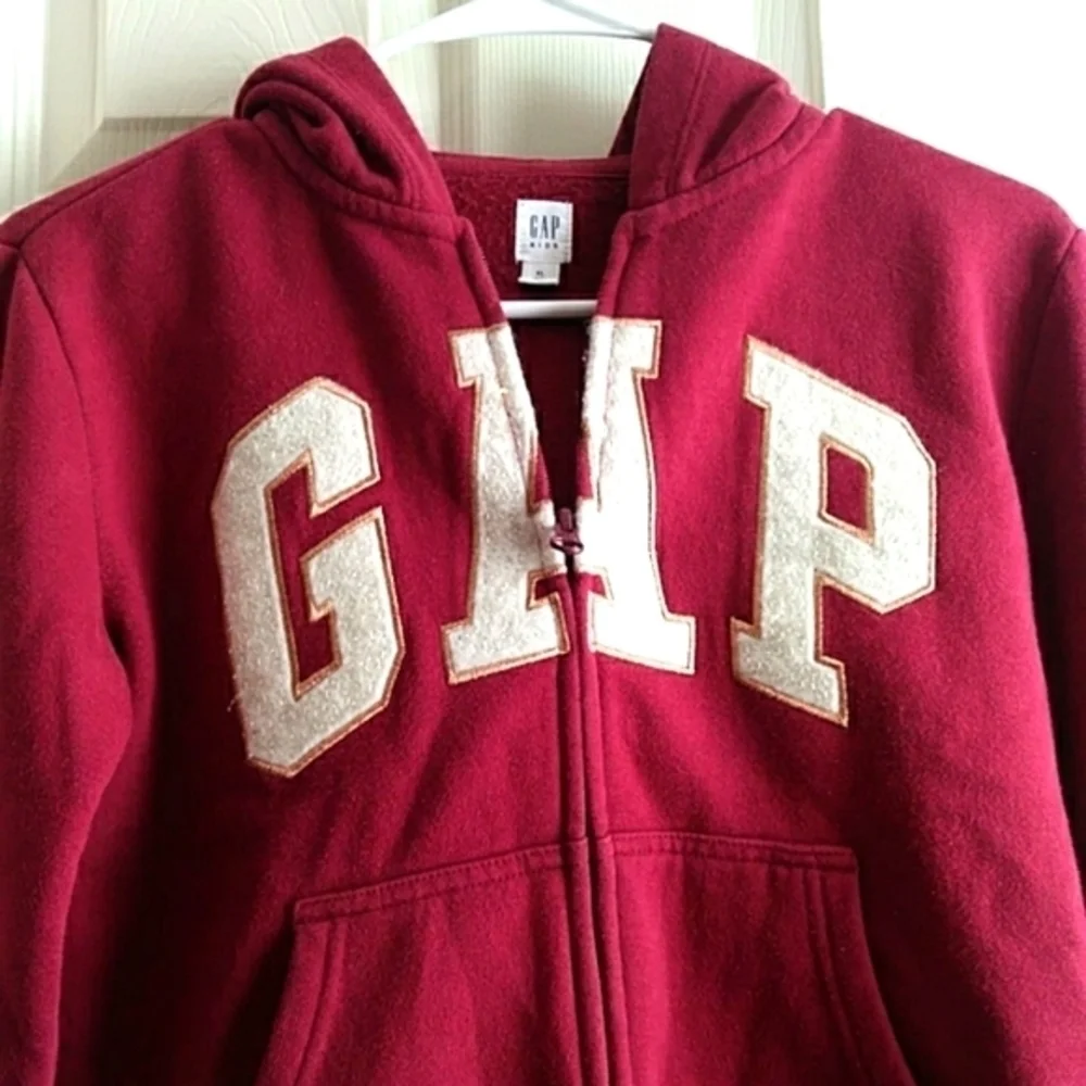 Girls GAP LOGO Hoodie Full Zipper Hooded Sweatshirt GLITTER SEQUIN Size XL/12